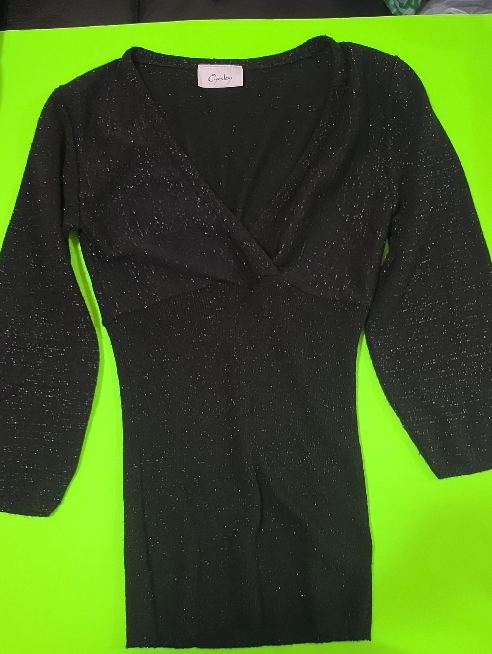 Chocker Black Sparkle Ribbed Wrap-Style Top